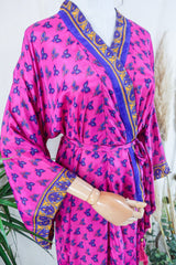 Juliet Kimono Dress - Violet & Fuchsia Shepard's Delight - Vintage Indian Sari - Free Size By All About Audrey