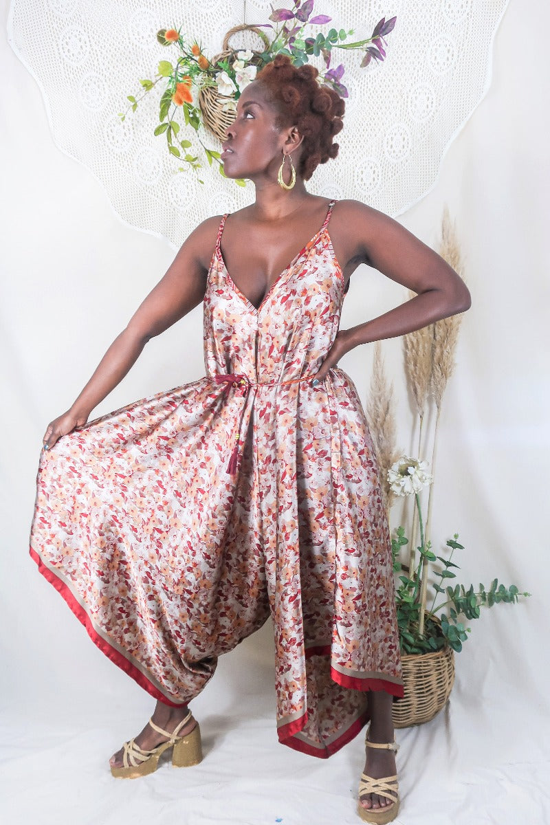 Winona Jumpsuit - Vintage Sari - Rose Gold Bloom - M/L By All About Audrey