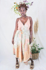 Winona Jumpsuit - Vintage Sari - Coral & Moss Wildflower Mandala - M/L By All About Audrey