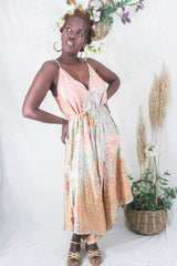 Winona Jumpsuit - Vintage Sari - Coral & Moss Wildflower Mandala - M/L By All About Audrey