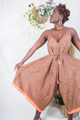 Winona Jumpsuit - Vintage Sari - Burnt Orange & Coffee Motif - S/M By All About Audrey