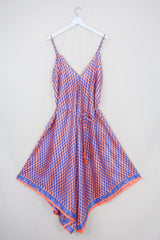 Winona Jumpsuit - Vintage Sari - Peachy Coral & Violet Motif - S/M by All About Audrey