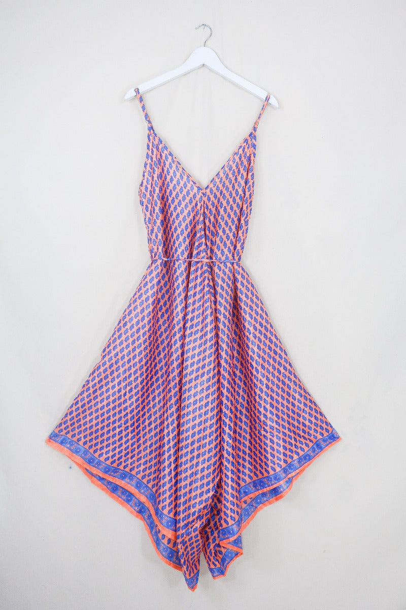 Winona Jumpsuit - Vintage Sari - Peachy Coral & Violet Motif - S/M by All About Aiudrey
