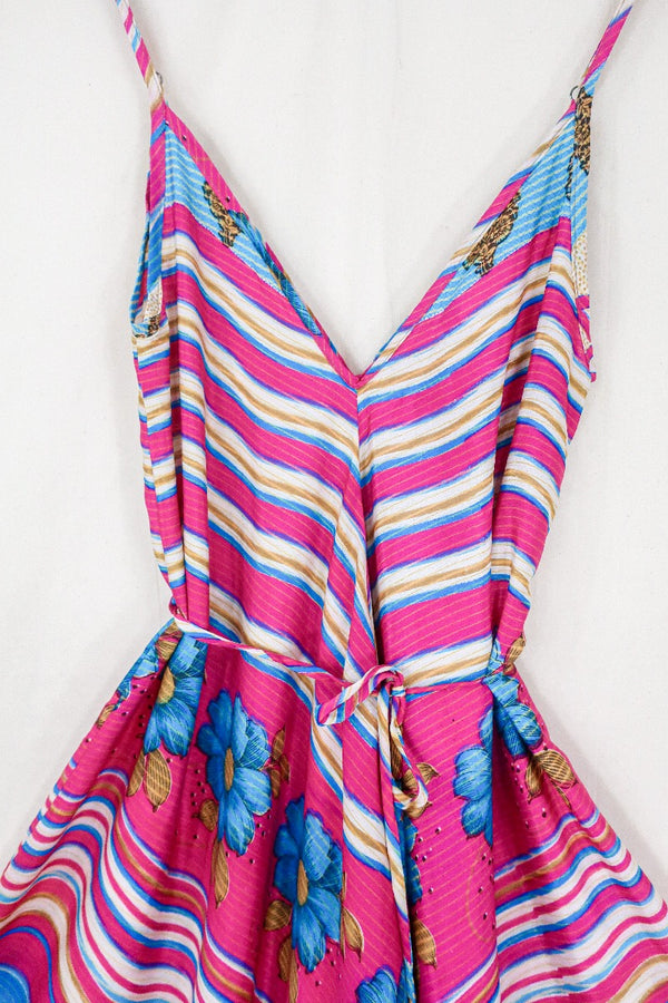 Winona Jumpsuit - Vintage Sari - Cerise, Sun & Flora Stripe - S/M by All About Audrey