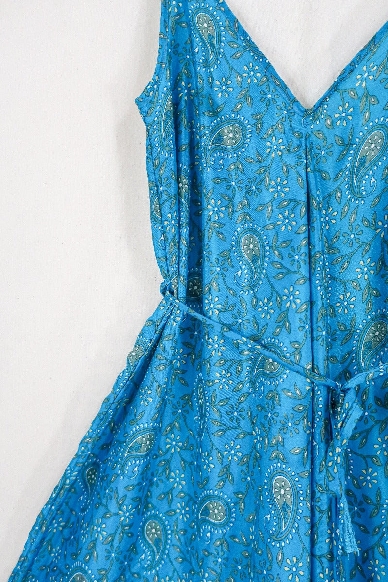 Winona Jumpsuit - Vintage Sari - Deep Turquoise Paisley - S/M by All About Audrey