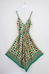 Winona Jumpsuit - Vintage Sari - Gold & Emerald Checkered Print - S/M by All About Audrey