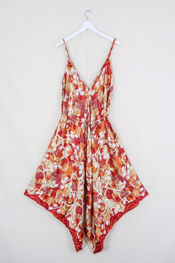 Winona Jumpsuit - Vintage Sari - Ruby & Copper Suns - M/L by All About Audrey