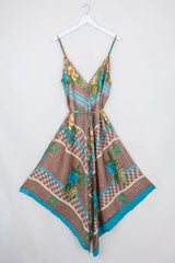 Winona Jumpsuit - Vintage Sari - Turquoise & Mocha Floral - S/M by All About Audrey