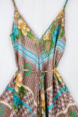 Winona Jumpsuit - Vintage Sari - Turquoise & Mocha Floral - S/M by All About Audrey