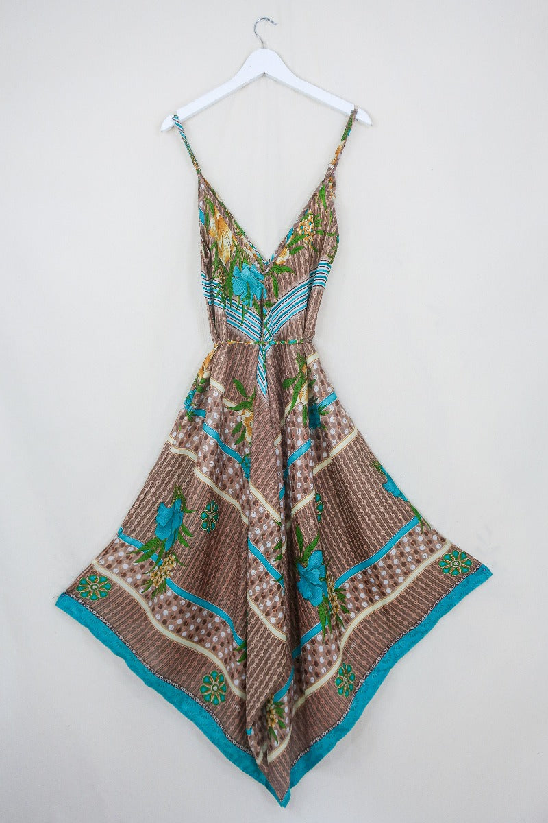 Winona Jumpsuit - Vintage Sari - Turquoise & Mocha Floral - S/M by All About Audrey
