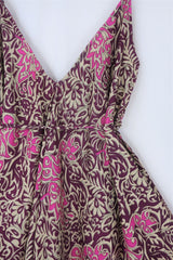 Winona Jumpsuit - Vintage Indian Sari - Maroon & Vibrant Pink Floral Vines - S/M By All About Audrey