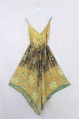 Winona Wide Leg Jumpsuit - Vintage Indian Sari - Sunshine, Taupe & Sky Shimmer Floral - M/L By All About Audrey