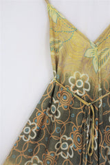 Winona Wide Leg Jumpsuit - Vintage Indian Sari - Sunshine, Taupe & Sky Shimmer Floral - M/L By All About Audrey