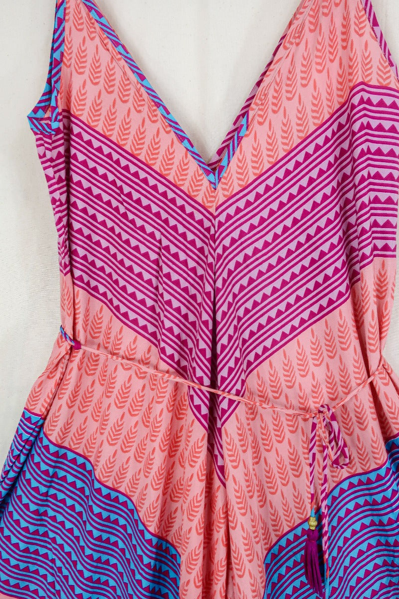Winona Jumpsuit - Vintage Sari - Pink Aztec Patchwork - S/M by All About Audrey