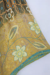 Winona Wide Leg Jumpsuit - Vintage Indian Sari - Sunshine, Taupe & Sky Shimmer Floral - M/L